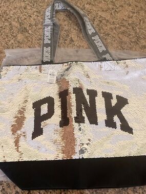 PINK Victoria's Secret Reversible Sequin Tote in Gold, Silver & Black